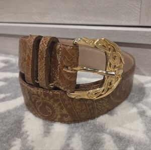 Vintage Genuine Italian Calfskin Leather Belt with Gold Buckle